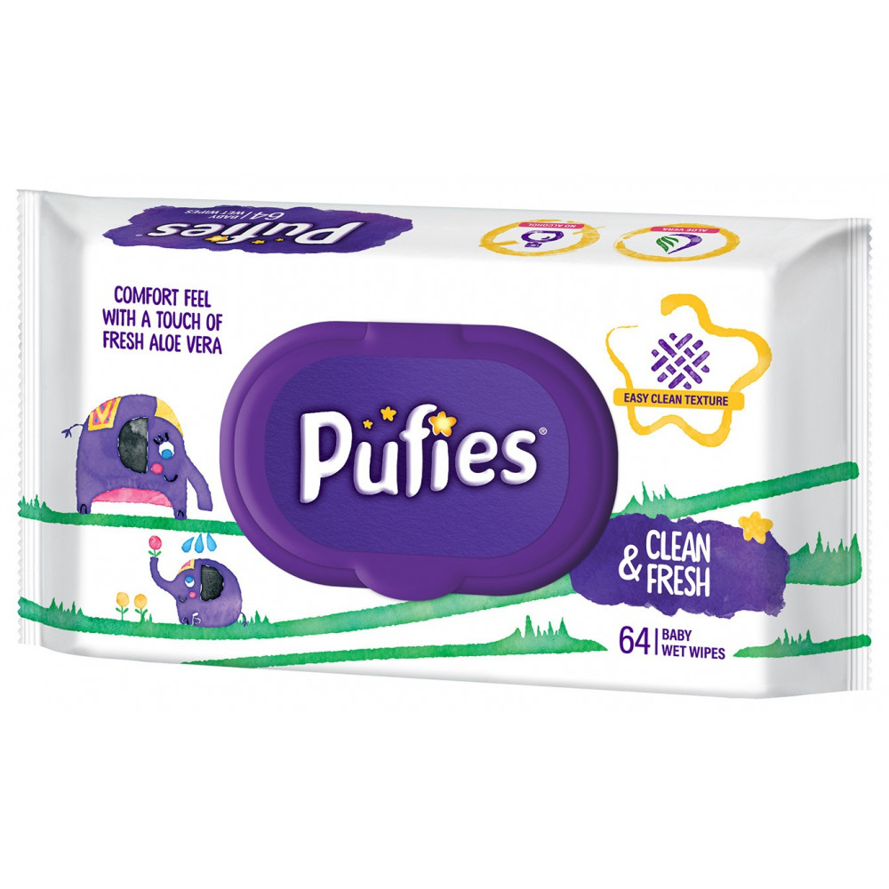 Pufies Clean & Fresh мокри кърпи алое вера х 64 броя -