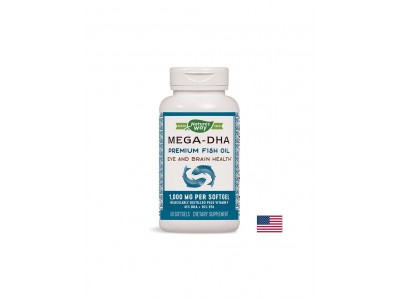 Mega-DHA - Рибено масло Мега-ДХА – за мозъка и зрението, 1000 mg, 60 софтгел капсули Nature’s Way