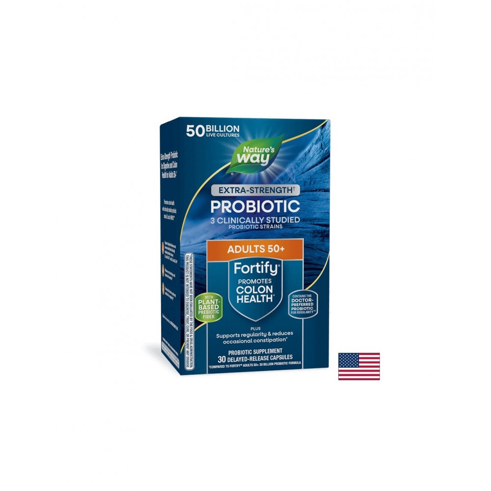 Пробиотик + пребиотици 50+ високо дозирани - Fortify Age 50+ Probiotic Extra Strength, 50 млрд. активни пробиотици, 30 капсули