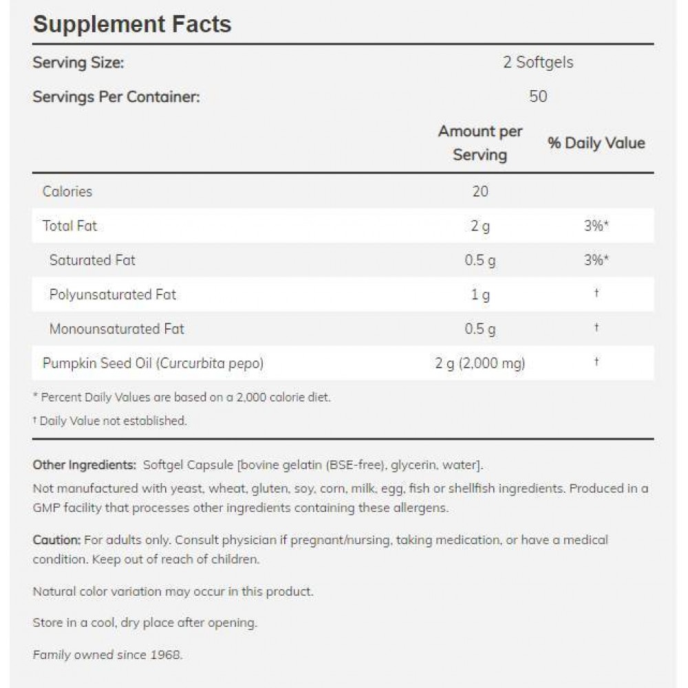 Pumpkin Seed Oil 1000 mg - Мастни Киселини