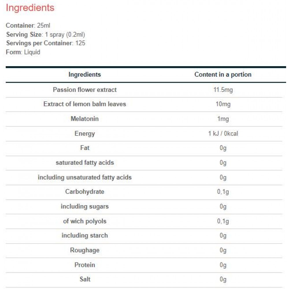 Melatonin 1 mg Oral Spray | with Passiflora Касис - За сън