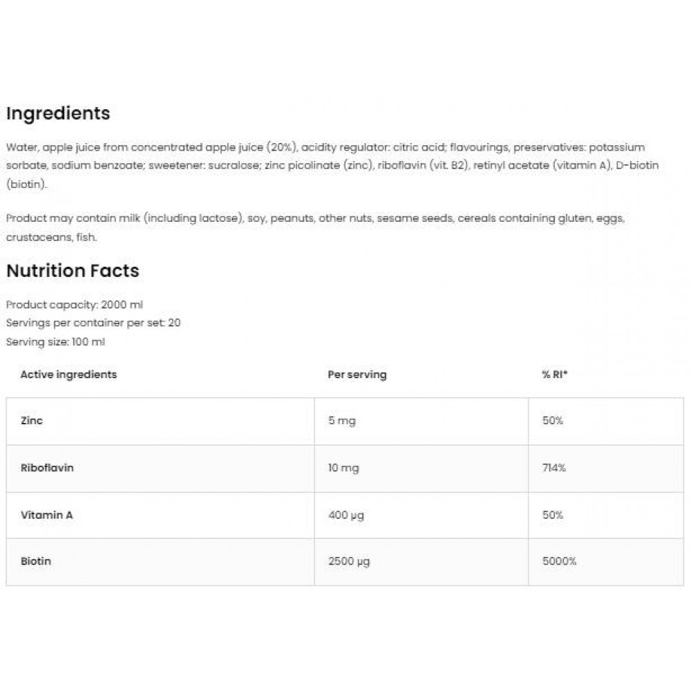 Biotin & Vitamin A & Zinc & Vitamin B2 Shot Праскова и Портокал - Витамини за Коса